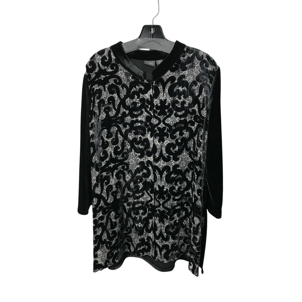 Traveler's Collection by Chico's Black Velour 3/4 Length Sleeve Button‎ down